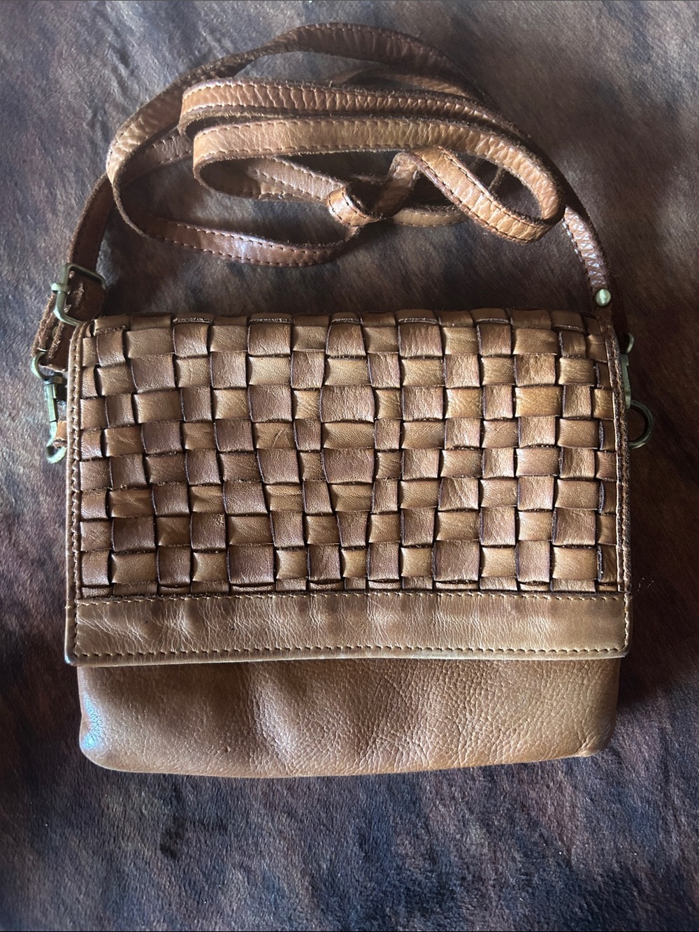 Woven Leather Crossbody Bag in Brown